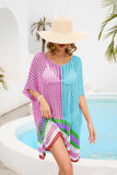 Contrast Scoop Neck Openwork Half Sleeve Cover Up - OmniGlitz 