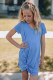 Girls Twisted V-Neck Short Sleeve Dress - OmniGlitz 