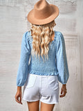 Swiss Dot Smocked Frill Trim Blouse - OmniGlitz 