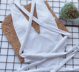 Halter Neck Deep V Tied One-Piece Swimsuit - OmniGlitz 