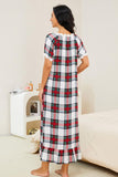 Plaid Lace Trim Ruffle Hem Night Dress - OmniGlitz 