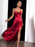 Spaghetti Strap Lace-Up Back Split Dress - OmniGlitz 
