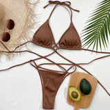 Halter Neck Crisscross Ribbed Bikini Set - OmniGlitz 