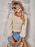 Swiss Dot Smocked Frill Trim Blouse - OmniGlitz 