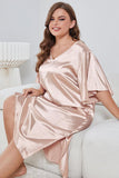 Plus Size Flutter Sleeve V-Neck Side Slit Night Gown - OmniGlitz 