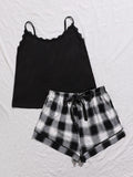 Plus Size Lace Trim Scoop Neck Cami and Printed Shorts Pajama Set - OmniGlitz 