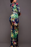 Printed Plunge Neck Leg Split Maxi Dress - OmniGlitz 