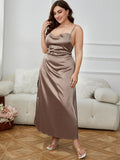 Plus Size Lace-Up Spaghetti Strap Split Night Dress - OmniGlitz 