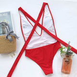 Halter Neck Deep V Tied One-Piece Swimsuit - OmniGlitz 