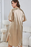 Plus Size Flutter Sleeve V-Neck Side Slit Night Gown - OmniGlitz 