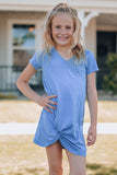 Girls Twisted V-Neck Short Sleeve Dress - OmniGlitz 