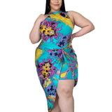 Womens Plus Size V Neck Bodycon Wrap Dress Front Slit