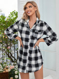 Plaid Lapel Collar Shirt Dress - OmniGlitz 