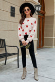 Heart Pattern Lantern Sleeve Round Neck Tunic Sweater - OmniGlitz 