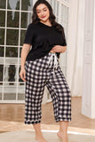 V-Neck Tee and Plaid Cropped Pants Lounge Set - OmniGlitz 