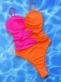 Two-Tone Twisted Cutout One-Piece Swimsuit - OmniGlitz 