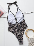 Leopard Halter Neck Ring Detail One-Piece Swimsuit - OmniGlitz 