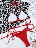 Textured Halter Neck Tie Side Bikini Set - OmniGlitz 