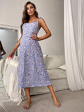 Printed Tie Shoulder Midi Night Dress - OmniGlitz 