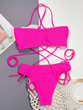 Halter Neck Drawstring Detail Bikini Set - OmniGlitz 