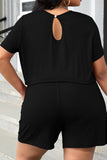 Plus Size Drawstring Waist Romper with Pockets - OmniGlitz 