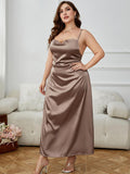Plus Size Lace-Up Spaghetti Strap Split Night Dress - OmniGlitz 
