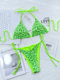 Leopard Print Halter Neck Tie Side Bikini Set - OmniGlitz 