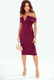 Off-Shoulder Zip-Back Slit Dress - OmniGlitz 