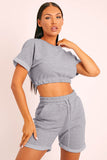 Short Sleeve Cropped Top and Drawstring Shorts Lounge Set - OmniGlitz 