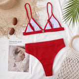 Spaghetti Strap Ribbed Bikini Set - OmniGlitz 