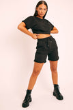 Short Sleeve Cropped Top and Drawstring Shorts Lounge Set - OmniGlitz 