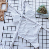 Halter Neck Deep V Tied One-Piece Swimsuit - OmniGlitz 