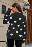 Heart Pattern Lantern Sleeve Round Neck Tunic Sweater - OmniGlitz 