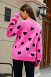 Heart Pattern Lantern Sleeve Round Neck Tunic Sweater - OmniGlitz 