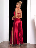 Spaghetti Strap Lace-Up Back Split Dress - OmniGlitz 