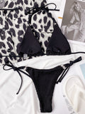 Textured Halter Neck Tie Side Bikini Set - OmniGlitz 
