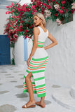 Striped Openwork Cropped Tank and Split Skirt Set - OmniGlitz 