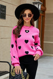 Heart Pattern Lantern Sleeve Round Neck Tunic Sweater - OmniGlitz 