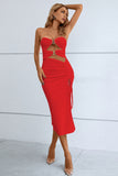 Cutout Strapless Drawstring Detail Split Bandage Dress - OmniGlitz 