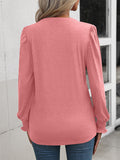 Ruched Notched Neck Puff Sleeve Smocked Wrist Blouse - OmniGlitz 