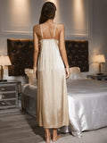 Contrast Lace Trim Spaghetti Strap Split Night Gown - OmniGlitz 