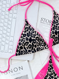 Leopard Print Halter Neck Tie Side Bikini Set - OmniGlitz 