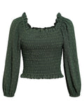 Swiss Dot Smocked Frill Trim Blouse - OmniGlitz 