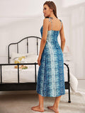 Printed Tie Shoulder Midi Night Dress - OmniGlitz 
