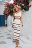 Striped Openwork Cropped Tank and Split Skirt Set - OmniGlitz 