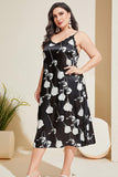 Plus Size Floral Lace Trim Side Slit Night Dress - OmniGlitz 