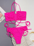 Halter Neck Drawstring Detail Bikini Set - OmniGlitz 