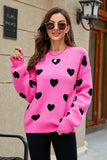 Heart Pattern Lantern Sleeve Round Neck Tunic Sweater - OmniGlitz 