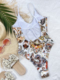 Printed Tie Back Scoop Neck One-Piece Swimsuit - OmniGlitz 