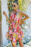 Floral Polka Dot Belted Sleeveless Mini Dress - OmniGlitz 